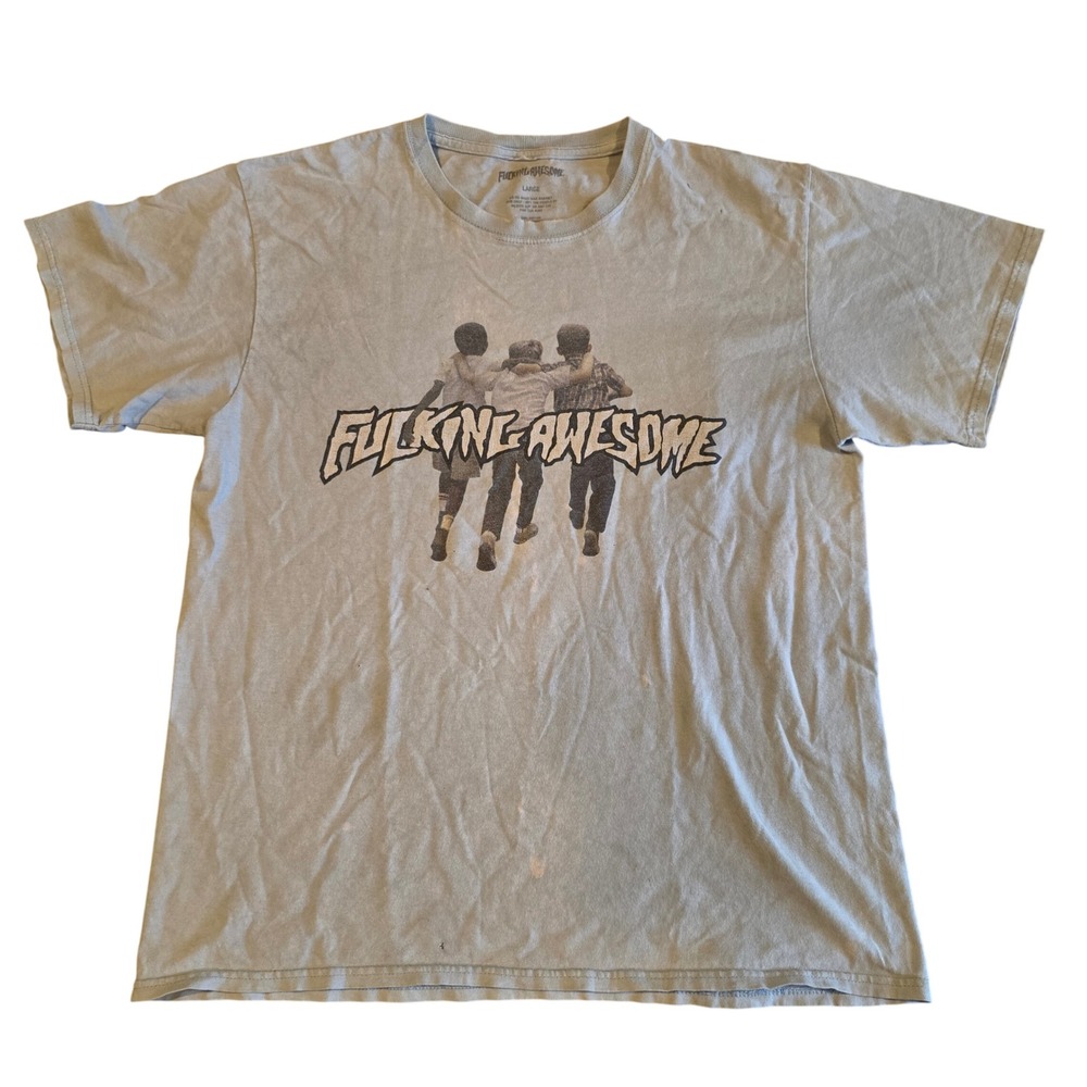Fucking Awesome FA Huddle Graphic Skater T-Shirt Distressed Blue Large